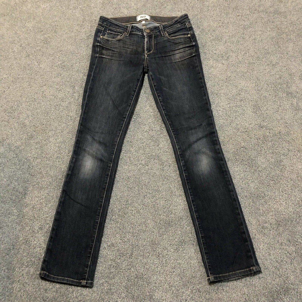 Paige Jeans 27 Skyline Straight Dark Blue Low Rise 30 Inseam Women’s - Picture 2 of 11